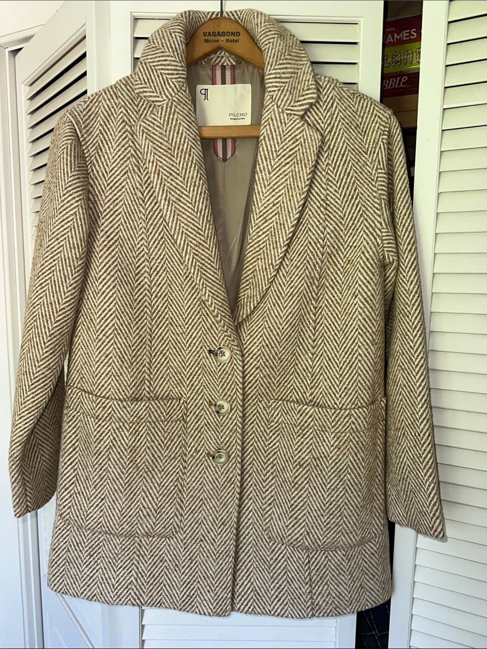 Pilcro Beige Herringbone Tailored coat
